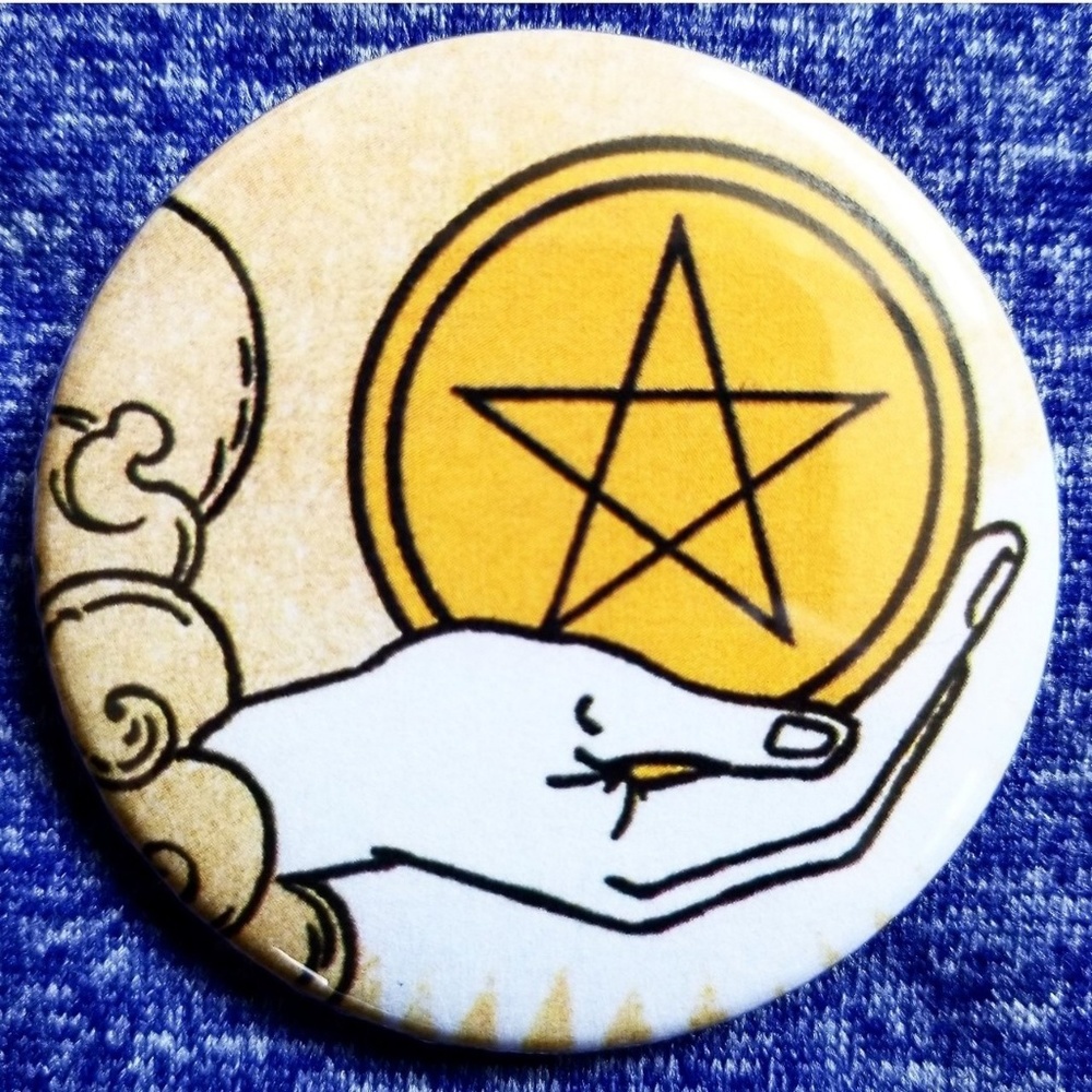 2.25 inch Ace of Pentacles tarot card button badge